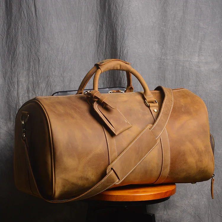 Men's or Women's Crossbody Bag Travelling, Premium Leather Travel Duffel Bag | Carry-All Duffel - Handcrafted Waterproof Gym Carry-On with Shoe Compartment Tan Brown