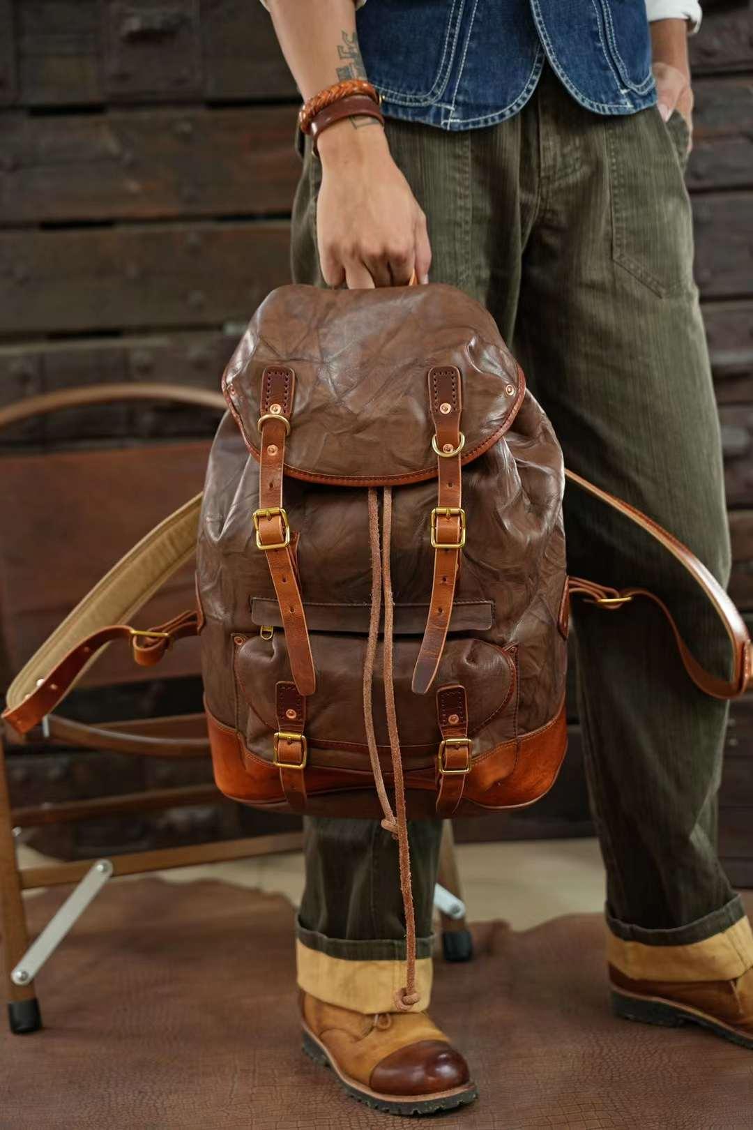 canvas and leather military backpack Recycled Bag Large Roll Top Canvas for Women Durable Travel & School Gift Lake Green Military Full Grain Leather Backpack