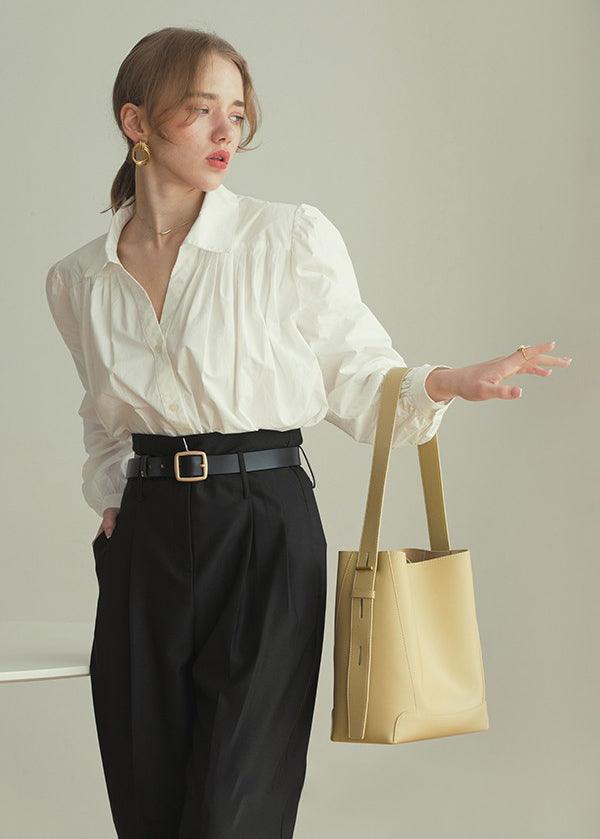Minimalist Bucket Bag in Genuine Leather | Leather Shoulder Bag Gold Tone, Chic Crossbody Bag, Gift for Her