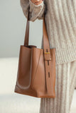 Minimalist Bucket Bag in Genuine Leather | Leather Shoulder Bag Gold Tone, Chic Crossbody Bag, Gift for Her