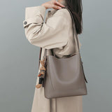 Minimalist Bucket Bag in Genuine Leather | Leather Shoulder Bag Gold Tone, Chic Crossbody Bag, Gift for Her