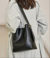 Minimalist Bucket Bag in Genuine Leather | Leather Shoulder Bag Gold Tone, Chic Crossbody Bag, Gift for Her