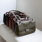 Minimalist Commuter Leather Shoulder Bag | Top Grain Cowhide Handbag with Twist-Lock Closure
