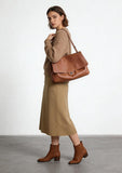 Minimalist Commuter Leather Shoulder Bag | Top Grain Cowhide Handbag with Twist-Lock Closure