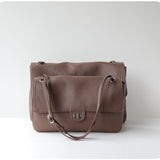 Minimalist Commuter Leather Shoulder Bag | Top Grain Cowhide Handbag with Twist-Lock Closure