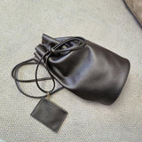 Minimalist Leather Drawstring Bucket Bag, 3 in 1 Cowhide Leather Bucket Backpack, Women Shoulder Bag, Designer Tote Bag, Gift For Her/Him