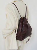 Minimalist Lightweight Oiled Cowhide Leather Versatile Backpack & Shoulder Bucket Bag, Crossbody Tote and Bucket Bag For Women