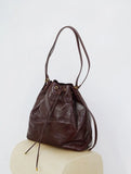 Minimalist Lightweight Oiled Cowhide Leather Versatile Backpack & Shoulder Bucket Bag, Crossbody Tote and Bucket Bag For Women