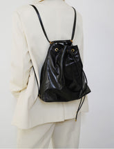 Minimalist Lightweight Oiled Cowhide Leather Versatile Backpack & Shoulder Bucket Bag, Crossbody Tote and Bucket Bag For Women