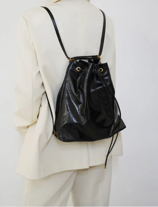 Minimalist Lightweight Oiled Cowhide Leather Versatile Backpack & Shoulder Bucket Bag, Crossbody Tote and Bucket Bag For Women