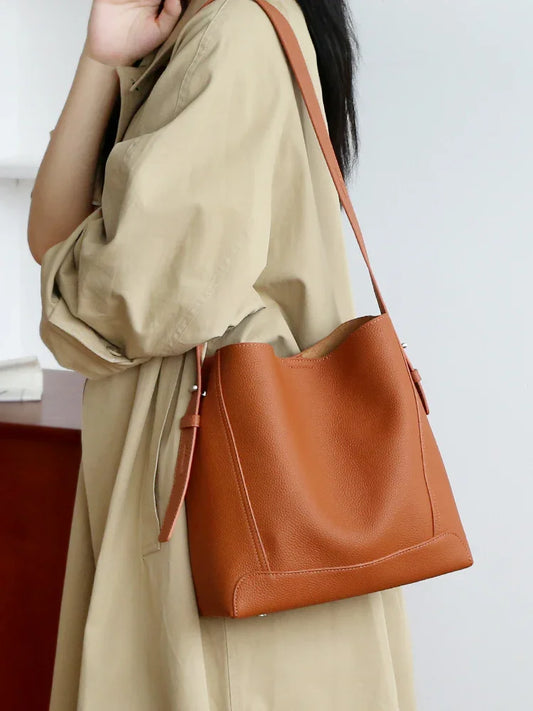 Minimalist Pebbled Leather Bucket Bag | Handcrafted Genuine Leather Shoulder Bag, Chic Crossbody Bag, Gift for Her