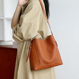 Minimalist Pebbled Cowhide Leather Bucket Bag | Handcrafted Leather Shoulder Bag, Chic Crossbody Bag, Gift for Her