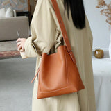 Minimalist Pebbled Cowhide Leather Bucket Bag | Handcrafted Leather Shoulder Bag, Chic Crossbody Bag, Gift for Her