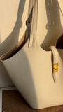 Minimalist Pebbled Leather Tote Bag with Pouch | Large Shoulder Laptop Bucket Bag (2 In 1)
