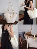 Minimalist Pebbled Leather Tote Bag with Pouch | Large Shoulder Laptop Bucket Bag (2 In 1)
