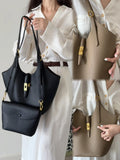 Minimalist Pebbled Leather Tote Bag with Pouch | Large Shoulder Laptop Bucket Bag (2 In 1)
