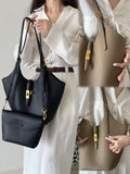 Minimalist Pebbled Leather Tote Bag with Pouch | Large Shoulder Laptop Bucket Bag (2 In 1)