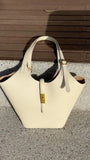 Minimalist Pebbled Leather Tote Bag with Pouch | Large Shoulder Laptop Bucket Bag (2 In 1)