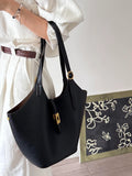 Minimalist Pebbled Leather Tote Bag with Pouch | Large Shoulder Laptop Bucket Bag (2 In 1)