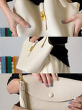 Minimalist Pebbled Leather Tote Bag with Pouch | Large Shoulder Laptop Bucket Bag (2 In 1)