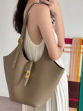 Minimalist Pebbled Leather Tote Bag with Pouch | Large Shoulder Laptop Bucket Bag (2 In 1)