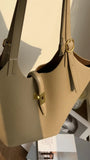 Minimalist Pebbled Leather Tote Bag with Pouch | Large Shoulder Laptop Bucket Bag (2 In 1)