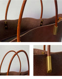 Minimalist Vintage Cowhide Leather Bucket Bag, HandmadeTote Shoulder Bag for Women, Elegant Everyday & Wedding Purse