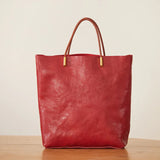 Minimalist Vintage Cowhide Leather Bucket Bag, HandmadeTote Shoulder Bag for Women, Elegant Everyday & Wedding Purse