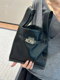 Minimalist & Versatile Soft Cowhide Leather Crossbody Bag with Lock Closure