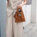 Minimalist & Versatile Soft Cowhide Leather Crossbody Bag with Lock Closure