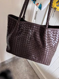 Italy Lambskin Leather Tote, Large Intrecciato Leather Bag, Classic Elegant Tote in Trendy, Designer Bag, Gift to Her