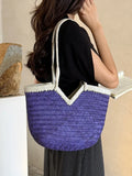 Handwoven Full Grain Cowhide Leather Basket Tote | V-Cut Rim Leather Shoulder Bag | Summer Beach Bag in Two Sizes