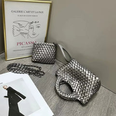 Handwoven Vegan Leather Mini Bucket Bag, Leather Basket Handbag + Crossbody Chain (20+ Colours) Handwoven Vegan Leather Mini Bucket Bag, Leather Basket Handbag + Crossbody Chain (20+ Colours)