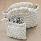 Handwoven Vegan Leather Mini Bucket Bag, Leather Basket Handbag + Crossbody Chain (20+ Colours)