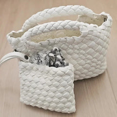 Handwoven Vegan Leather Mini Bucket Bag, Leather Basket Handbag + Crossbody Chain (20+ Colours) Handwoven Vegan Leather Mini Bucket Bag, Leather Basket Handbag + Crossbody Chain (20+ Colours)