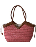 Handwoven Full Grain Cowhide Leather Basket Tote | V-Cut Rim Leather Shoulder Bag | Summer Beach Bag in Two Sizes