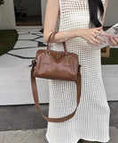 Women's Vegetable-Tanned Cowhide Leather Boston Bag | Vintage Pillow Tote | Top Handle Shoulder Crossbody Handbag in Two Sizes