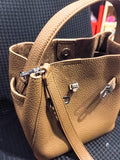 Luxury Pebbled Cowhide Leather Bucket Bag, Designer Crossbody with Twist Lock