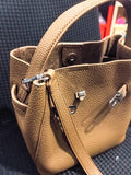 Luxury Pebbled Cowhide Leather Bucket Bag, Designer Crossbody with Twist Lock