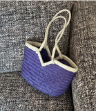 Handwoven Full Grain Cowhide Leather Basket Tote | V-Cut Rim Leather Shoulder Bag | Summer Beach Bag in Two Sizes