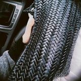 Handcrafted Italian Full Grain Leather Woven Handbag | Bamboo Style Basket Bag