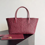 Handwoven Italian Lambskin Tote Bag, Luxury Intrecciato Leather Shoulder Bag with Matching Pouch, Three Sizes
