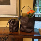 Handwoven Full Grain Leather Bucket Bag | Stylish Shoulder Bag for Women | Leather Beach Bag