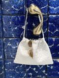 Luxurious Handwoven Lambskin Handbag Drawstring, Genuine Leather Shoulder Bucket Bag for Women