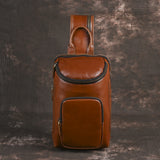 Men's Crazy Horse Leather Vintage Sling Bag — Handmade 3-Way Carry Chest / Shoulder / Backpack