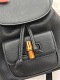 Handmade Cowhide Leather Mini Bamboo Convertible Backpack | Leather Drawstring Shoulder & Handbag for Women