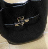 Luxury Pebbled Cowhide Leather Bucket Bag, Designer Crossbody with Twist Lock