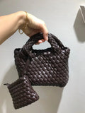 Handwoven Vegan Leather Mini Bucket Bag, Leather Basket Handbag + Crossbody Chain (20+ Colours)