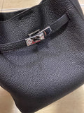 Luxury Pebbled Cowhide Leather Bucket Bag, Designer Crossbody with Twist Lock