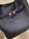 Luxury Pebbled Cowhide Leather Bucket Bag, Designer Crossbody with Twist Lock